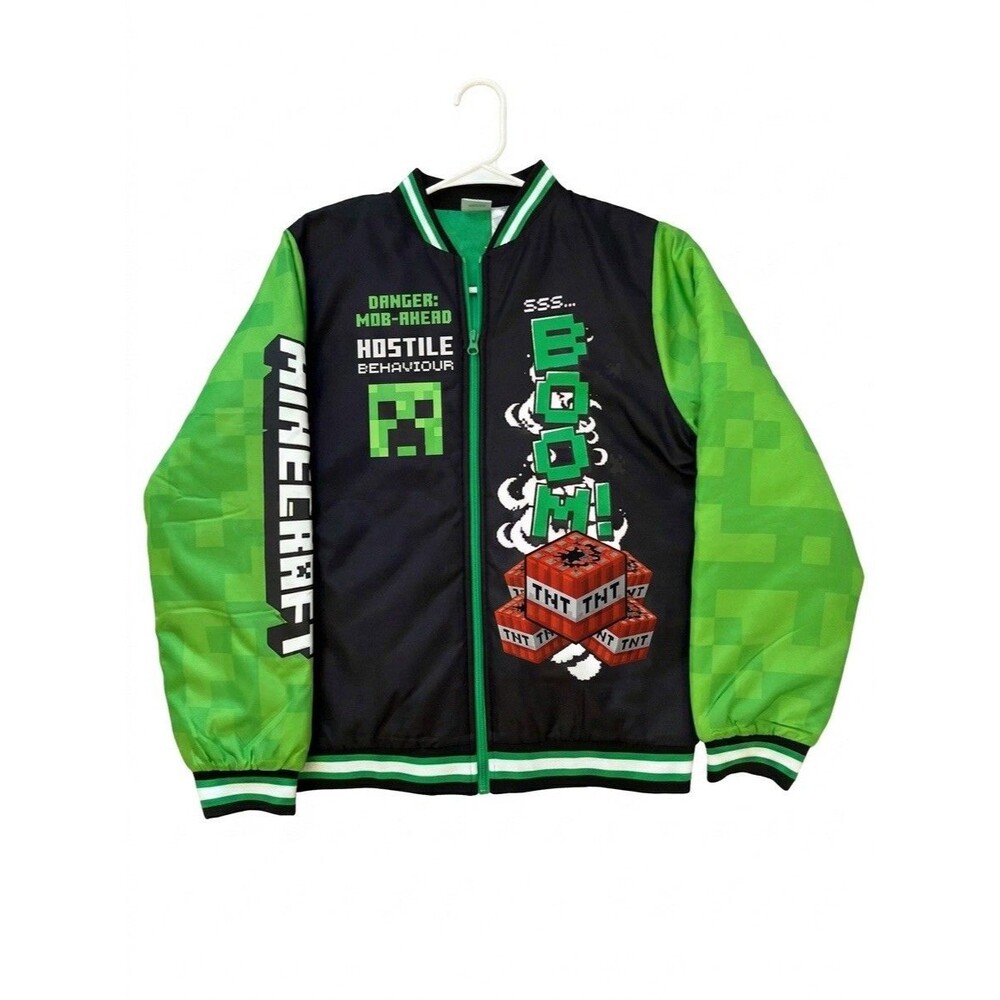 Boys Black & Green Minecraft Hostile Behavior Jacket Zip Front Coat